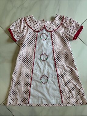 Toddler Girl Red Polka Dot Smocked Wreath Christmas Dress 3T